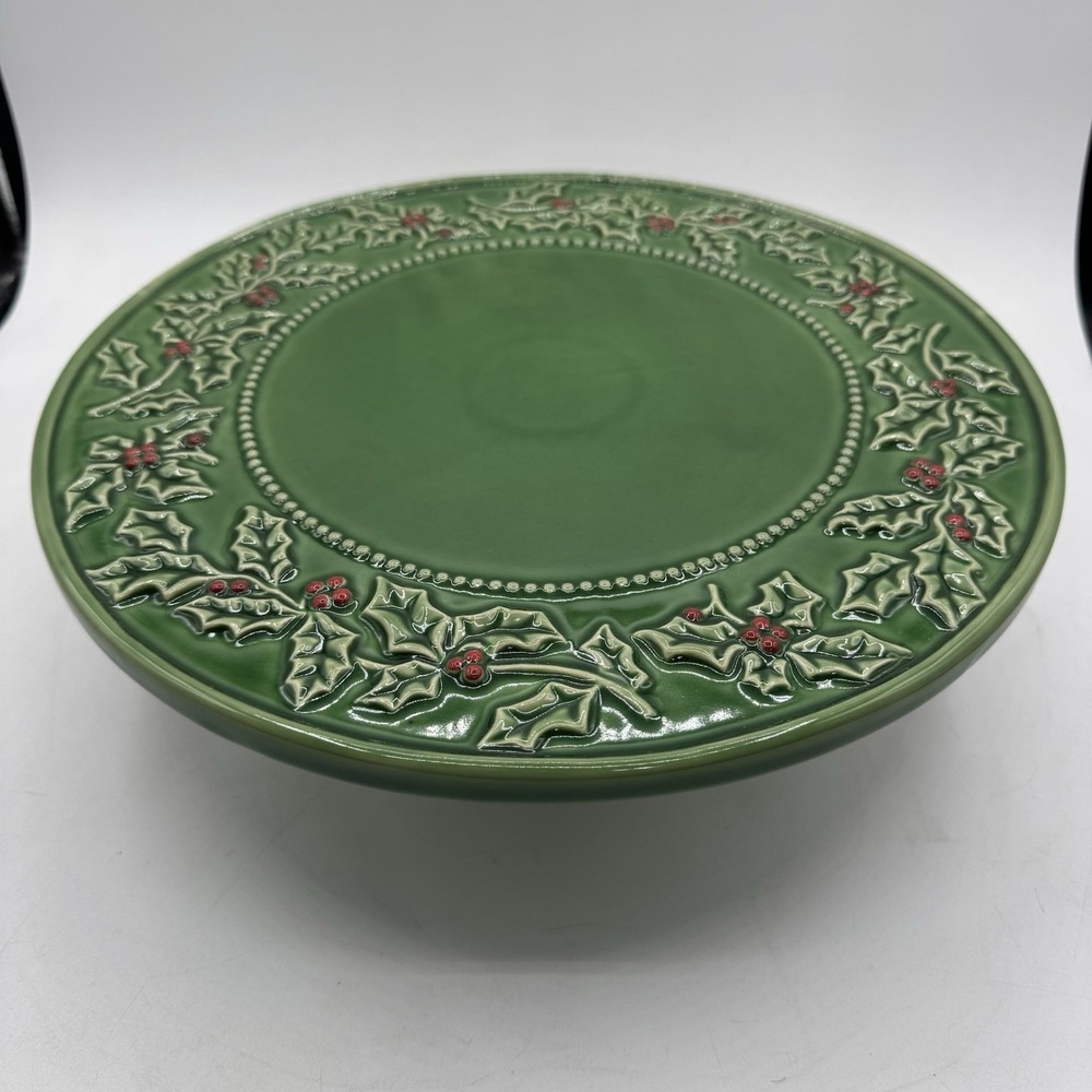Hampton Forge Home Christmas Berries 12" Cake Serving Stand Pedestal Plate Vtg